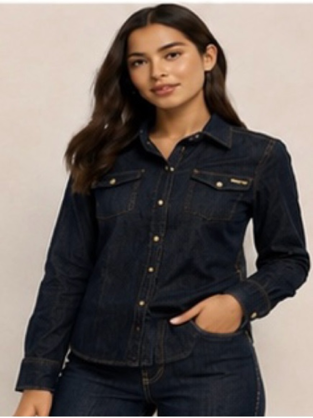 Juicy Couture Dark Wash Denim Western Button-Up Shirt Size Small